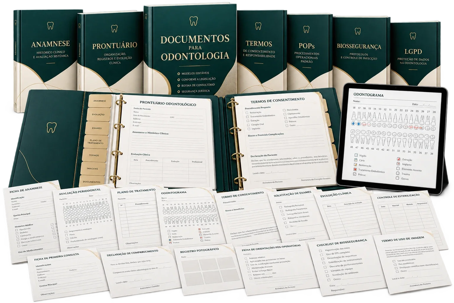 Kit de documentos para odontologia: manuais, fichas clínicas, prontuários e termos